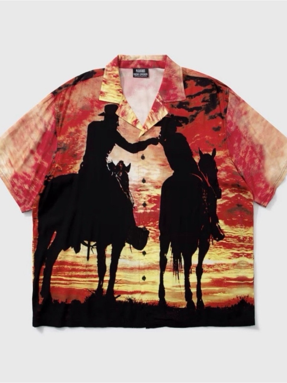 PLEASURES x New Order "Regret" Cowboy Sunset Camp Shirts